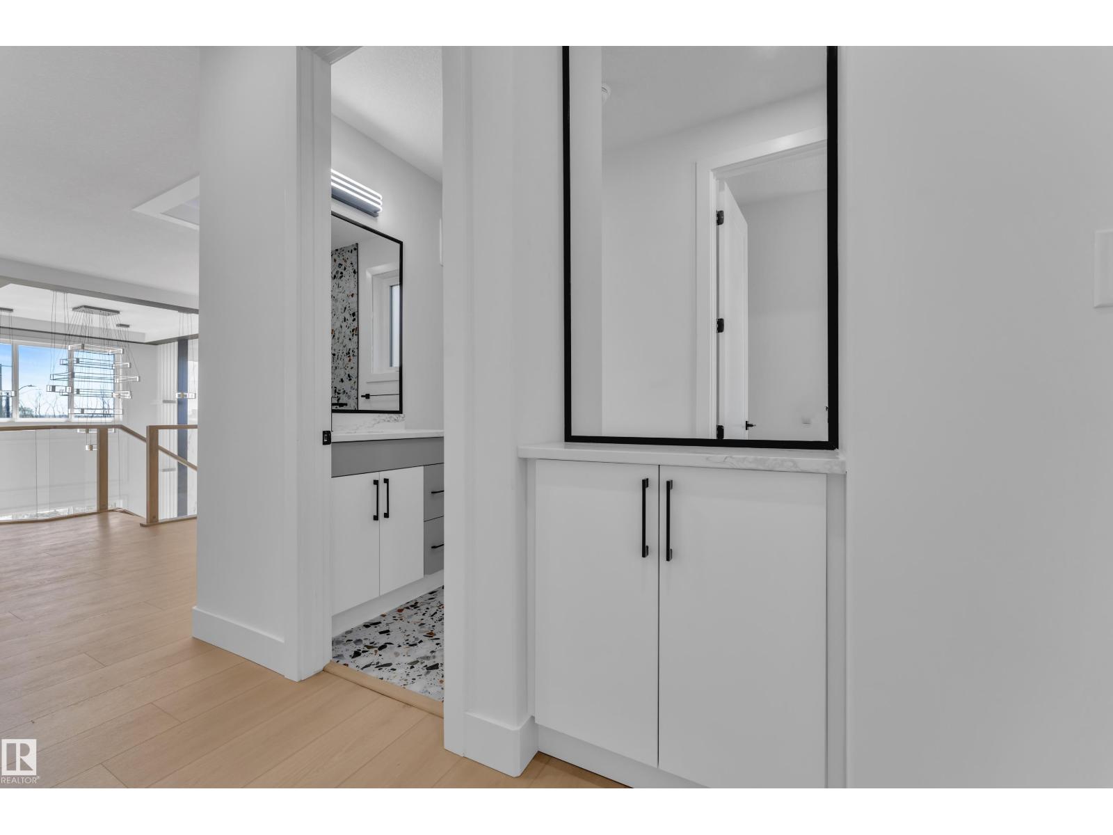 Upper hallway with double vanity